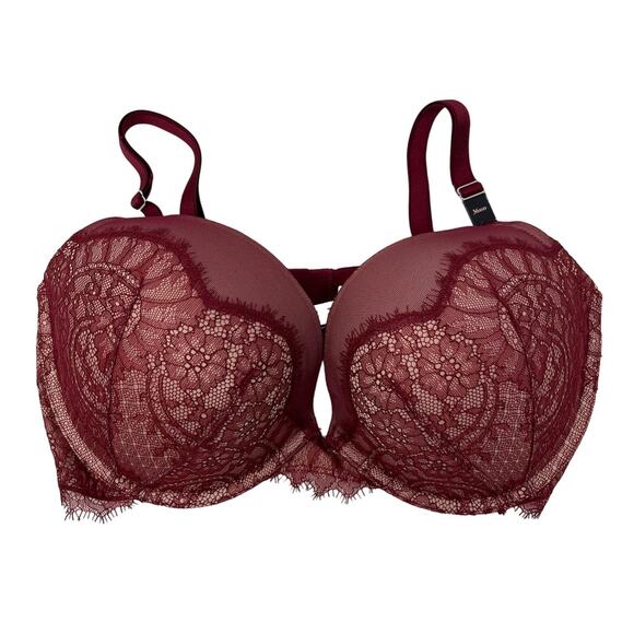 Victoria's Secret Dream Angles Push Up Bra Wine Red Lace Size 36DD